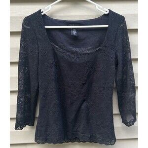 Vtg Moda International M Y2K Floral Lace Rave Top Stretch Serving Sexy Vamp Goth